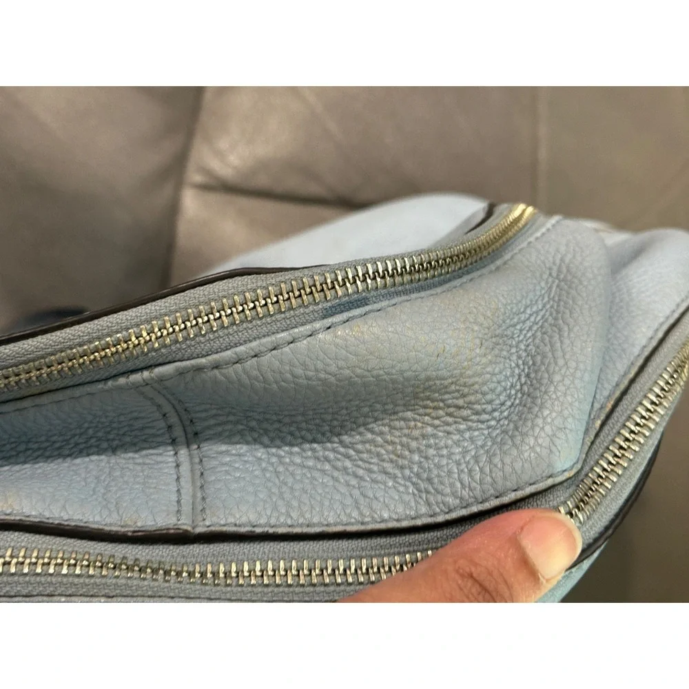 Michael Kors Pale Blue Leather Backpack Double Zip Front‎ Pocket